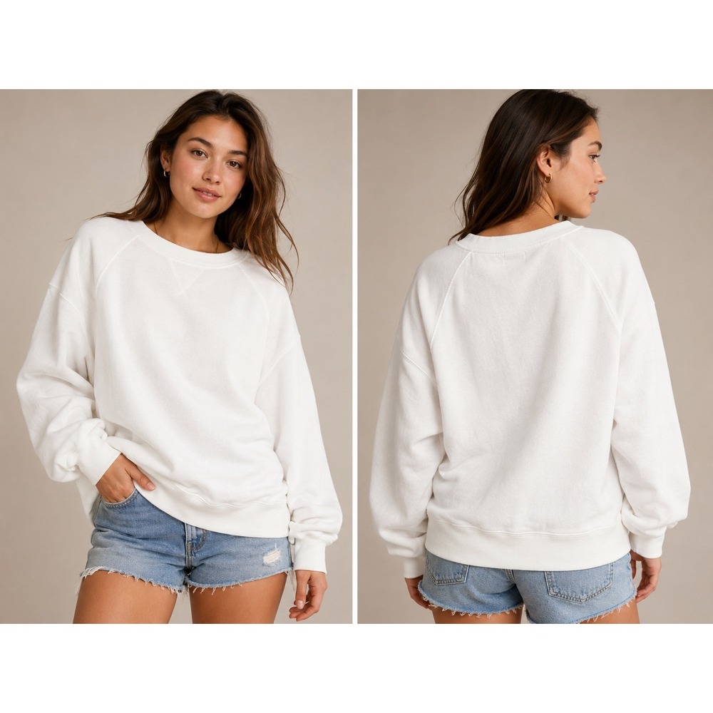 Aerie White Oversized Raglan Sweatshirt Crew Neck French Terry‎ Pullover Large
